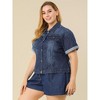 Agnes Orinda Women's Plus Size Denim Button Front Crop Short Sleeve Trucker Jean Jackets - 4 of 4