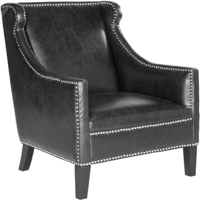Antique Black Faux Leather Club Accent Chair