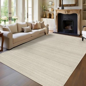Modern Washable Area Rug, Soft Floor Rug with Non Slip Backing, Striped Low Pile Soft Indoor Carpet - 1 of 4