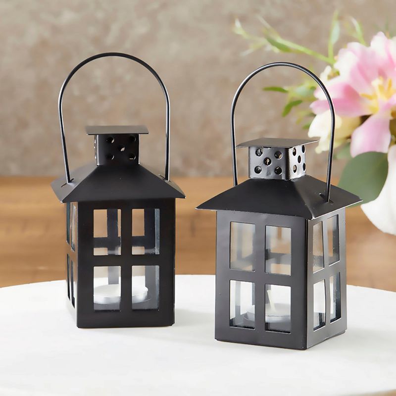 Kate Aspen Luminous Black Mini-Lantern Tea Light Holder with soy tealight, (Set of 4) | 14048BK, 2 of 7