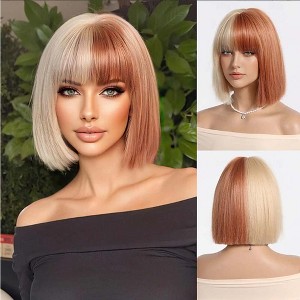 Jessie's Wig 10 Inch Short Bob Cosplay Wigs Synthetic Wigs Half Blonde Half Ginger 1 Pc/Pack - 1 of 4
