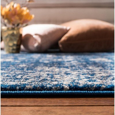 Navy and Ivory High Pile Synthetic Rectangular Rug