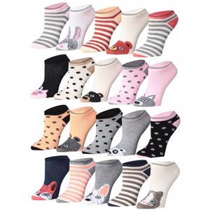 Tipi Toe Women's 20 Pairs Colorful Cute Solid Striped Dotted Animal Faces Patterned Low Cut/No Show Socks - 1 of 1