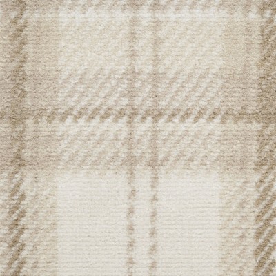 Ivory Beige Plaid Power-Loomed Runner Rug 2'3" x 7'6"