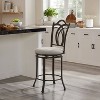 Linon Calif Metal Curved Patterned Backrest and Beige Padded 360 Degree Swivel Seat Counter Height Barstool Pewter: Upholstered, Powder-Coated Finish - 2 of 4
