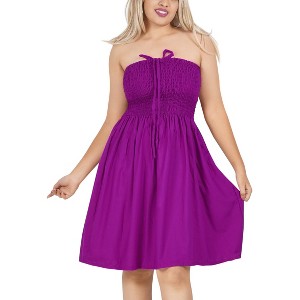 LA LEELA Women's House Daily Routine Evening Wear Holiday Backless Casual Smocked Mini Dress Tube Top Strapless Dresses for Women - 1 of 4