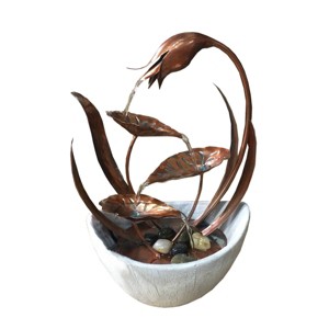 15" Indoor Metal Floral Leaf Tabletop Fountain with Stone-Filled Base Bronze/White - Alpine Corporation - 1 of 3