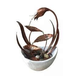 15" Indoor Metal Floral Leaf Tabletop Fountain with Stone-Filled Base Bronze/White - Alpine Corporation