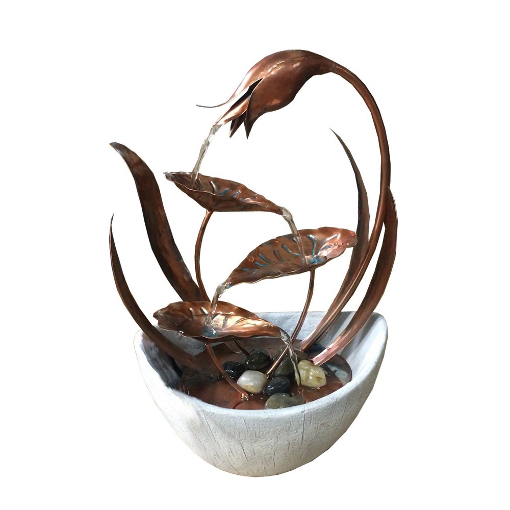 Photos - Fountain Pumps 15" Indoor Metal Floral Leaf Tabletop Fountain with Stone-Filled Base Bronze/White - Alpine Corporation
