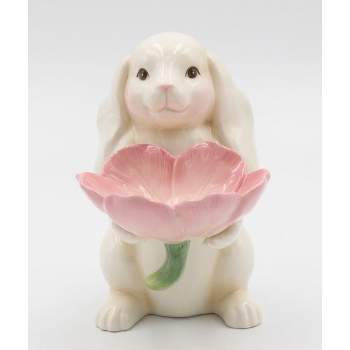 Kevins Gift Shoppe Easter Bunny Rabbit Holding Pink Flower Candy Dish