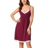 cheibear Women's V Neck Lace Trim Pajama Sleepdress Nightgown Red Small