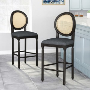 High Counter Bar Stool Set Of 2,Fabric Round Back Upholstered Kitchen Chairs,Armless Living Room Chairs With Rubberwood Legs-Cuddlewood - 1 of 4
