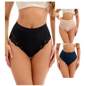 INSPIRE CHIC 3 Packs Women's Lace Trim High-Waisted Briefs Hi-Cut Tummy Control Underpants - 1 of 4