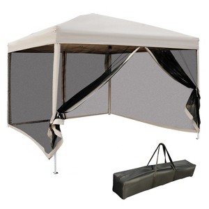 Outsunny 10' x 10' Pop Up Canopy Tent with Breathable Mesh Sidewalls, Easy Height Adjustable, Easy Transport Carrying Bag for Backyard Garden Patio - 1 of 4