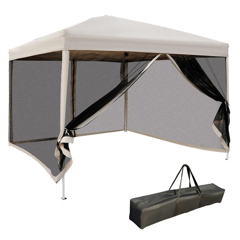 Outsunny 10' x 10' Pop Up Canopy Tent with Breathable Mesh Sidewalls, Easy Height Adjustable, Easy Transport Carrying Bag for Backyard Garden Patio, 1 of 10