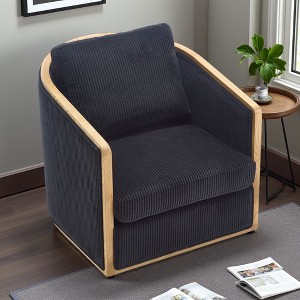 30.1" Corduroy Swivel Barrel Chair with Foam Cushion and Metal Base - 1 of 4