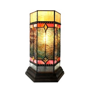 Chloe Lighting Neilson Tiffany-glass Accent Pedestal 1 Light Mission Table Lamp 14" Tall - 1 of 3