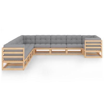 vidaXL Patio Lounge Set with Cushions Solid Pinewood - Natural, Cushion Included