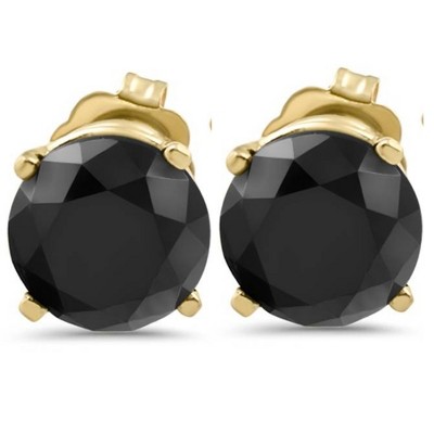 Pompeii3 3 1/2 TCW 14k Yellow Gold Round Black Diamond Stud Earrings