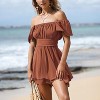 EXLURA Women's Summer Ruffle Short Sleeve Tie Back Romper Dress Square Neck A Line Cute Dressy Short Jumpsuits - 4 of 4
