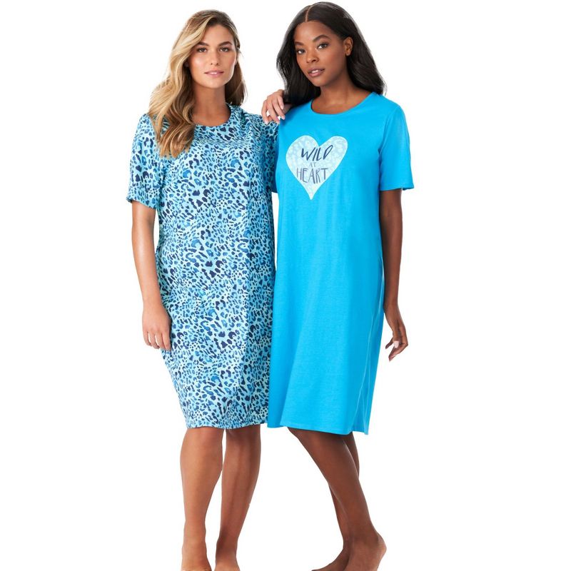 Dreams & Co. Women's Plus Size 2-Pack Short-Sleeve Sleepshirt, 1 of 2