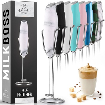 Zulay Kitchen Milk Frother Handheld Foam Maker With Upgraded Holster Stand - Powerful Electric Handheld Mixer Battery Operated - Quartz