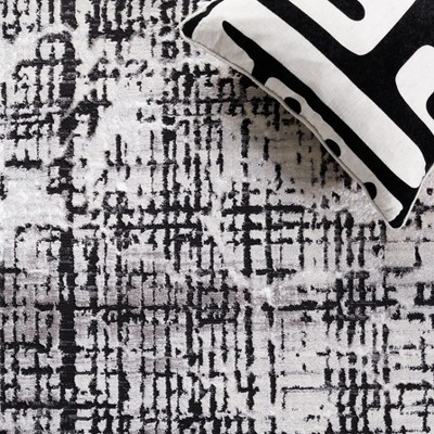 Amelia Grey and Charcoal Abstract Hand-Knotted Square Rug