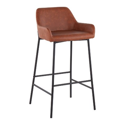 Daniella 21'' Industrial Black Metal and Camel Faux Leather Barstools, Set of 2