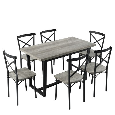 NicBex Dining Table Set for 6 Kitchen Table Table and Chair with 6 Chairs Perfect for Kitchen, Breakfast Nook, Living Room, Gray