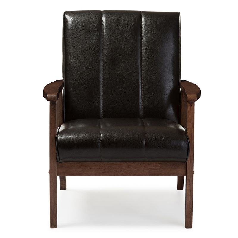Nikko Mid - Century Modern Scandinavian Style Faux Leather Wooden Lounge Chair - Dark Brown - Baxton Studio, 3 of 6