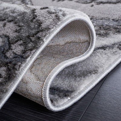 Grey and Dark Grey Abstract Synthetic Rectangular Area Rug, 6'7" x 9'