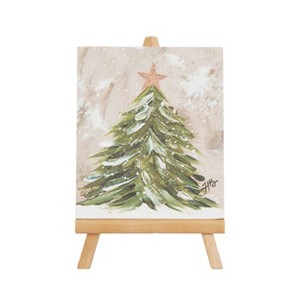 Transpac MDF Easel with Canvas Holiday Tree Art Freestanding Tabletop Sign Multicolor Christmas Decoration Indoor Gift - 1 of 1