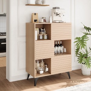 GustoWave Mid-Century Modern 3-Tier Display Storage Cabinet with Doors, Wooden Buffet Accent Cabinet with Strong Legs for Living Room - 1 of 4