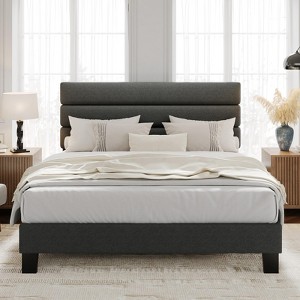 Full/Queen/King Size Bed Frame with Adjustable Headboard, Linen Fabric Upholstered, Heavy Duty Mattress Foundation, No Box Spring Needed - 1 of 4