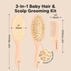 Baby Hair Brush and Comb Set, Oval Wooden Baby Brush Set for Newborns, Infant, Toddler Grooming Kit - 2 of 4