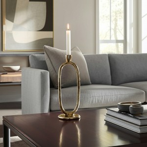 Sagebrook Home 10" Oval Ring Taper Candle Holder - Contemporary Gold Abstract Metal Candle Display for Home or Office Decor - Wedding Event Candle - 1 of 4