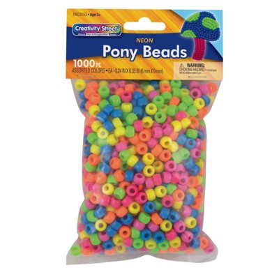 Creativity Street Pony Beads, Assorted Neon, 6 mm x 9 mm, 1000 Pieces (Pack of 6)