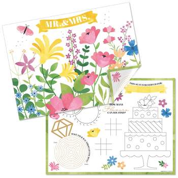 Big Dot of Happiness Wildflowers Bride - Paper Boho Floral Bridal Shower and Wedding Party Coloring Sheets - Activity Placemats - Set of 16