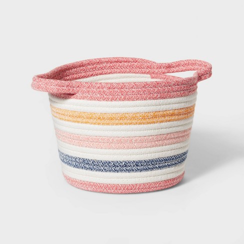 Rope Storage Basket. Cotton Woven Pink Baby Girl Basket. Cube Soft Basket  with Handles. Decorative Shelves Closet Organizer for Nursery Laundry  Bedroom Bathroom. Small Basket for Organizing 