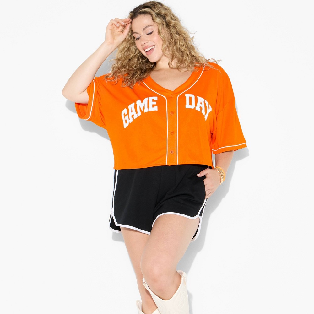 Women's Game Day Cropped Elbow Sleeve V-Neck Athletic Jersey - Wild Fable™ Orange 3X