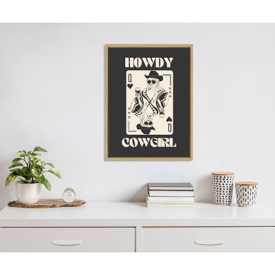Howdy Cowgirl Queen Black and Beige Canvas Print with Natural Frame