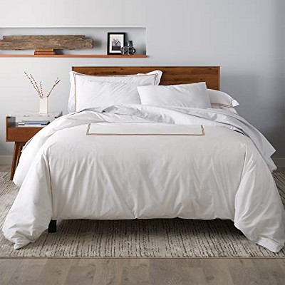 Ella Jayne Full/Queen White Cotton Duvet Set with Stone Stitching