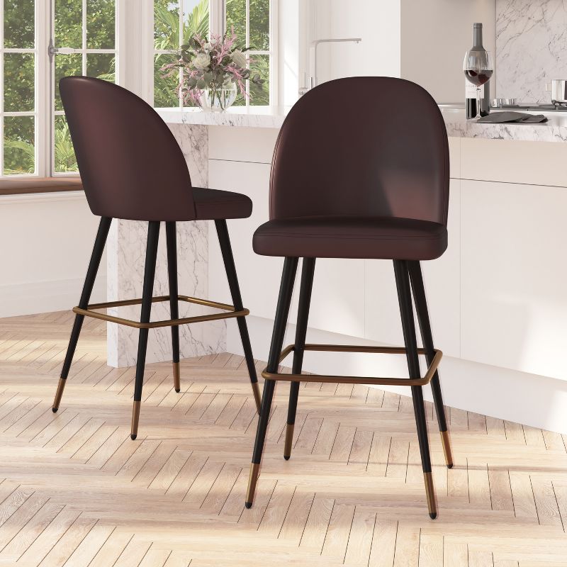 Merrick Lane Set of 2 Modern Armless Barstools with Contoured Backs, Steel Frames, and Integrated Footrests, 4 of 12