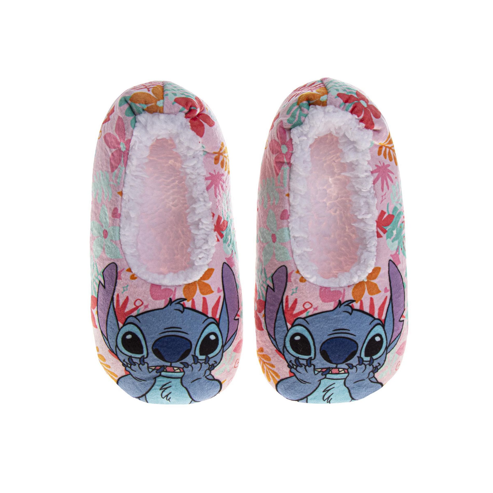 Girls Disney Stitch Sock Slippers – Cozy Plush Ballet House Shoes in Blue & Tropical Prints (Toddler/Little Kid)