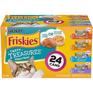 Purina Friskies Tasty Treasures Prime Fillets Ocean Fish, Chicken & Turkey Wet Cat Food - 5.5oz cans - 1 of 4