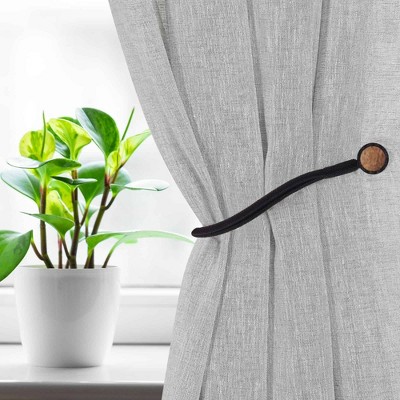 Black Double Braided Magnetic Curtain Tieback with Wooden Tips