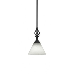 Toltec Lighting Elegante 1 - Light Pendant in  Matte Black with 7" White Muslin Shade - 1 of 2
