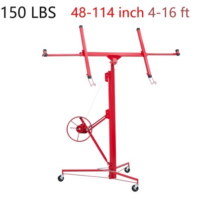 16 FT Drywall Lifter Panel Hoist Jack Rolling Caster With 48"-114" Adjustable Arm