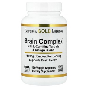 California Gold Nutrition Brain Complex with L-Carnitine, Ginkgo Biloba, Phosphatidylserine, and Choline, 120 Veggie Capsules - 1 of 4