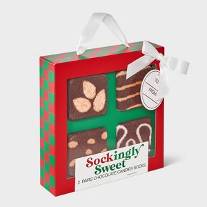 Women's Chocolate Candy Christmas 2pk Crew Socks - Brown 4-10 - 1 of 4